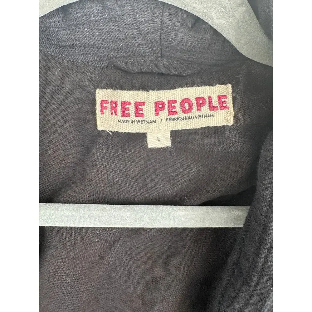 Free People Textured Double Breasted Blazer Womens Large‎ Black 2 Button Lined